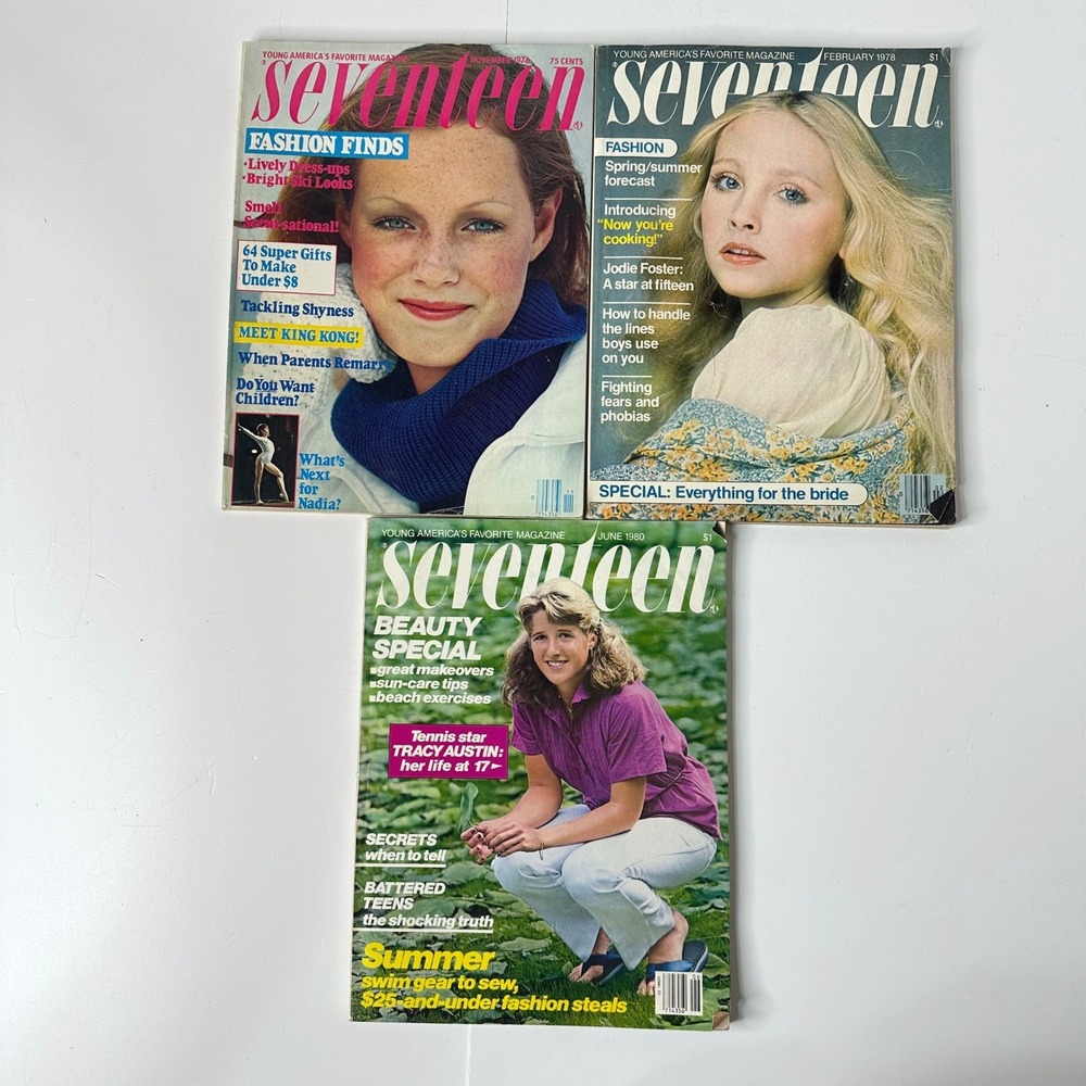 3 Vintage Seventeen Magazines Nov 1976 Feb 1978 June 1980 Jodie Foster Fashion